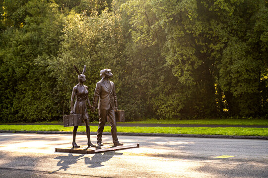Rabbitwoman and Dogman with Luggage by Gillie and Marc at Golden Gate Park, San Francisco
