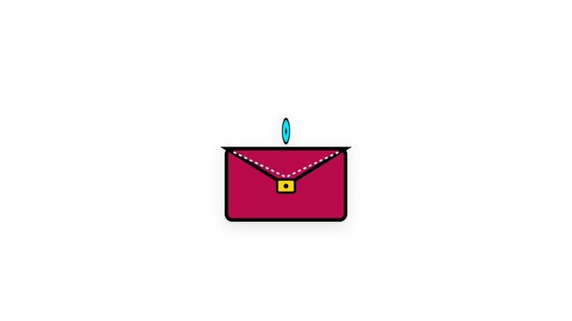 Minimalist red clutch purse and blue diamond suit icon 4k