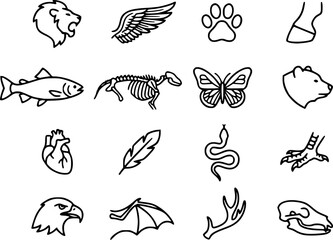 Obraz premium Black and White Animal Anatomy Body Part Vector Icons Flat Line Art