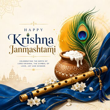 Happy krishna janmashtami celebration illustration