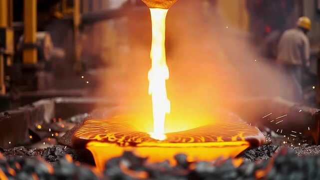 Molten Metal Pouring into Foundry Mold