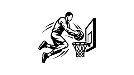 Basketball player performing a slam dunk in a game. © zada