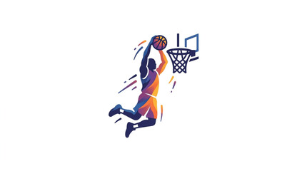 Basketball player performing a slam dunk in a dynamic artistic style. © zada