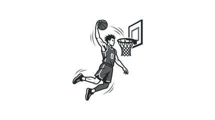 Basketball player performing a slam dunk in a game. © zada