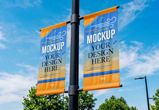 Flag Banners Outdoor Sky Mockup