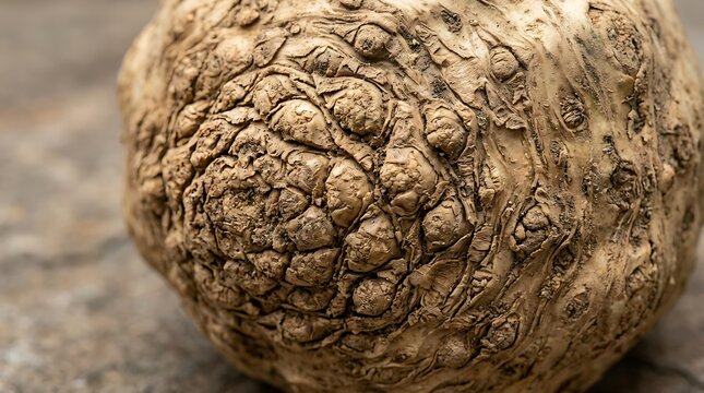 Raw celeriac root vegetable texture close up showing organic earthy skin details