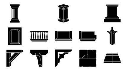 Architectural interior design elements and column silhouette icons © Ghiska