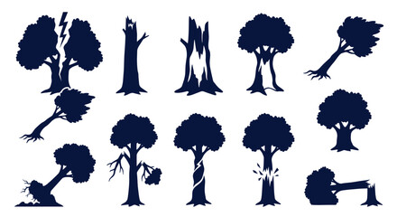 Broken and fallen tree trunk silhouette set © Ghiska