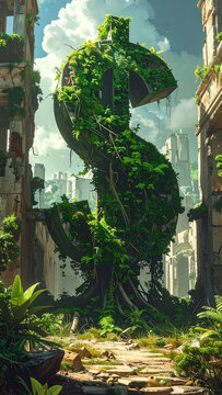Overgrown Circular Monument Reclaimed by Vines in Dilapidated City