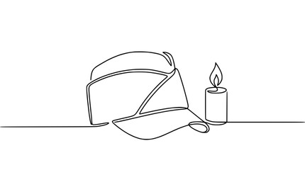 Fototapeta premium Detective Hat and Candle, Single Line Drawing, Minimalist Illustration