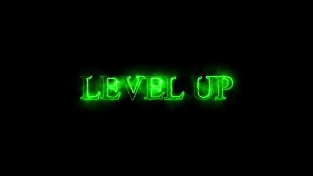 Neon glowing level up text Neon sign reading level up lights up a brick wall in a casual setting at night in a city