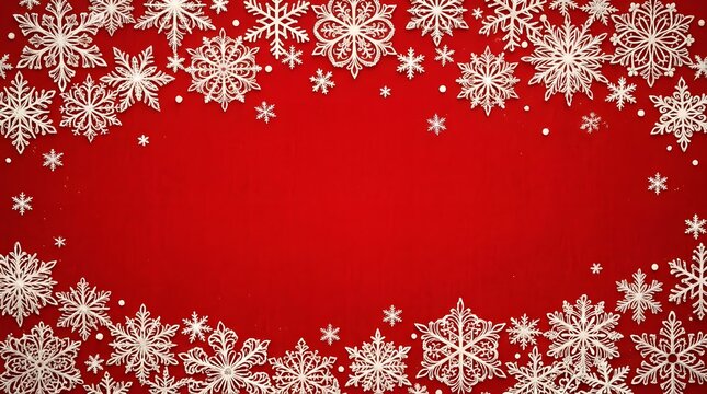 Festive christmas snowflakes on red background holiday season decorations and winter wonderland theme