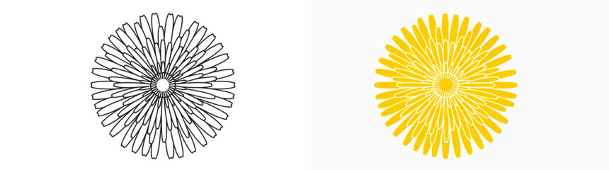 Fototapeta premium Minimalist dandelion flower head vector icons in black and yellow