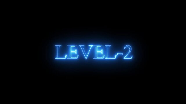 neon Level-2 text inside a horizontal banner on black background. level 9 text icon animation. Neon level up sign. neon next Level text.Level Thirty six text font with glowing neon light.Level .4k