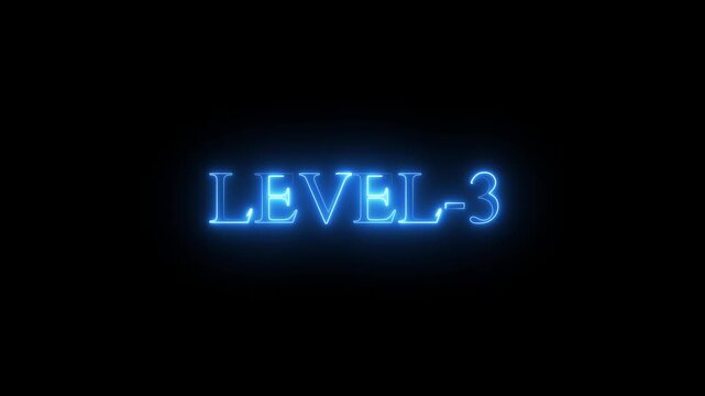 neon Level-3 text inside a horizontal banner on black background. level 9 text icon animation. Neon level up sign. neon next Level text.Level Thirty six text font with glowing neon light.Level .4k