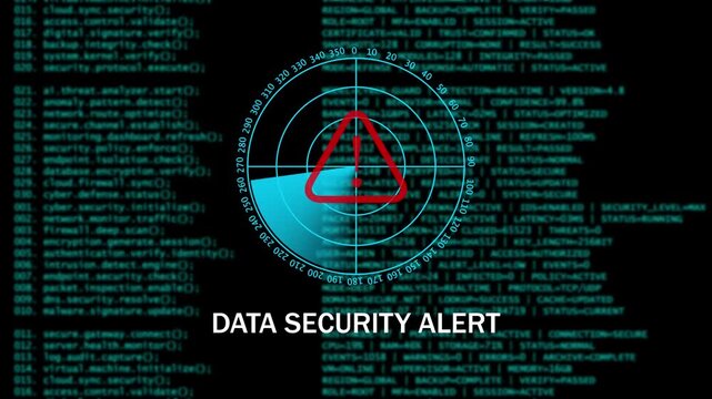 Digital Cyber Security Warning DATA SECURITY ALERT Interface with Radar Scan. 4k video animation 