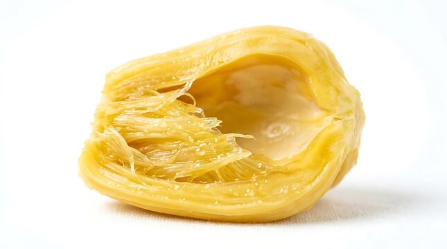 Fresh yellow jackfruit bulb isolated on white background for tropical fruit culinary concepts