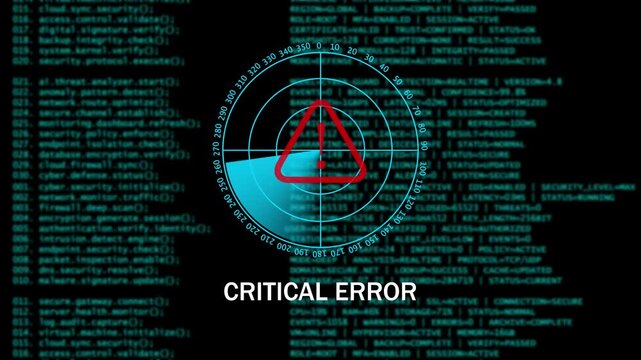 Digital Cyber Security Warning critical error Interface with Radar Scan. 4k video animation 