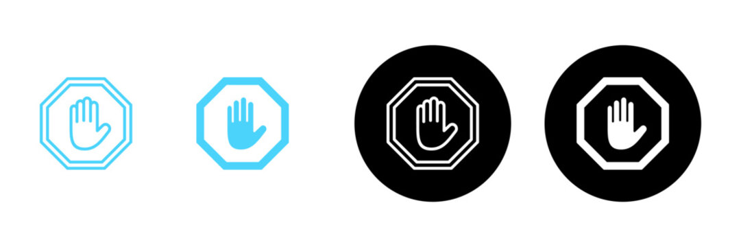 Stop icon vector. stop road sign. hand stop sign and symbol. Do not enter stop red sign with hand