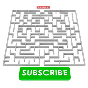Difficult subscription cancellation and manipulative user interface design, concept. 3d rendering