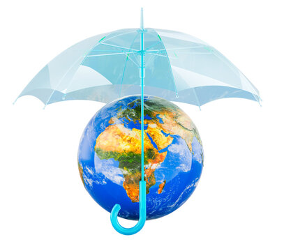 Earth under ozone layer umbrella for atmospheric protection, concept. 3d rendering