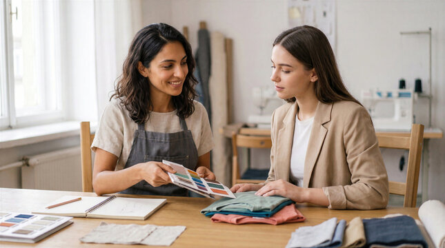 Designer presents fabric and color samples to client