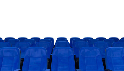 Fototapeta premium Blue cinema seats arranged in rows providing a comfortable viewing experience for audience members in a theater on transparent background