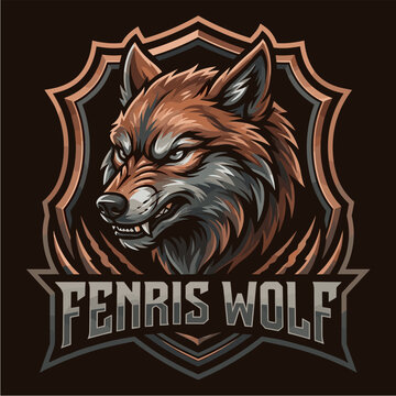 Fierce Fenris Wolf Mascot Logo with Shield Esports Emblem