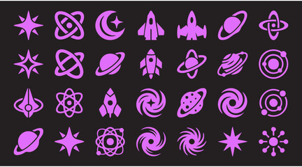 Space and science icons set. Vector collection of cosmic symbols and galaxy elements. © Duel