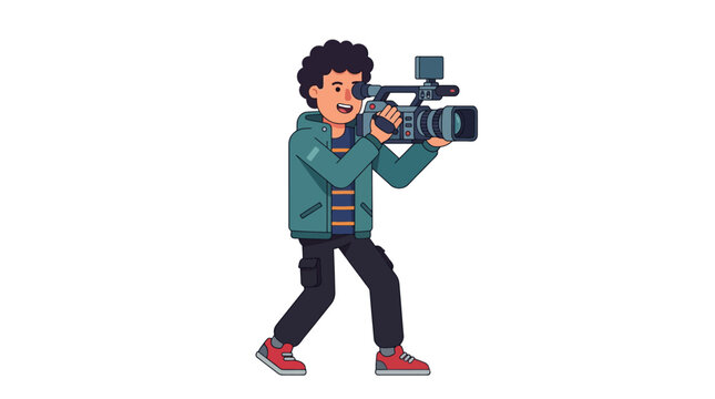 Pixel Art Cameraman Filming with Professional Video Camera