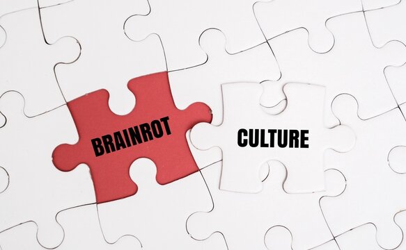 "BRAINROT CULTURE" word alphabet letters on puzzle. Modern internet slang and digital media trends concept