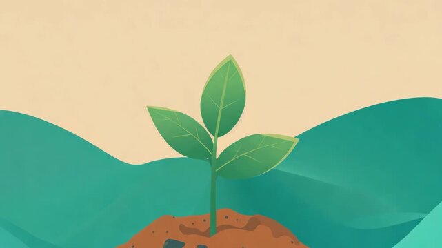 Green sprout growing from soil in flat illustration, eco growth and sustainability concept