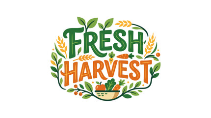 Naklejka premium Fresh Harvest Farm Produce Typography Design for Organic Local Agriculture Market