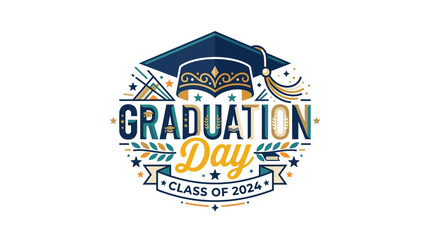 Obraz premium Academic Graduation Achievement Badge Emblem with Mortarboard and Laurel Wreath for Success