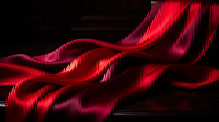 Abstract red vertical glass stripes wallpaper, a striking visual texture blending modern design with an artistic flair, creating a captivating backdrop for various creative applications. © KP Stock