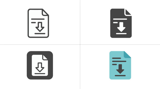 Minimal Download Document File Icon Set Collection Outline Filled Glyph Flat Color Digital File Management Editable Vector Isolated on White Background