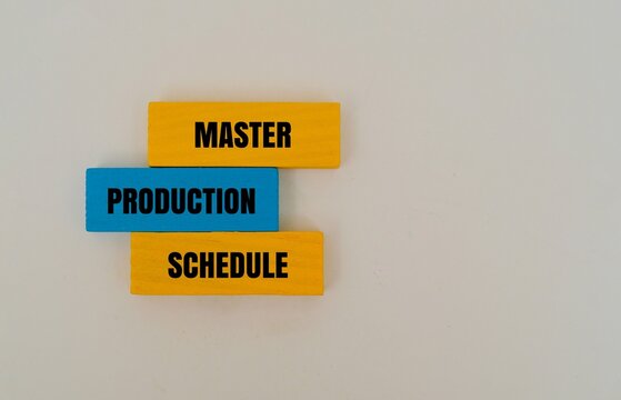 Colorful blocks with the text "MASTER PRODUCTION SCHEDULE". Symbolizing organized industrial planning, supply chain management, and business logic