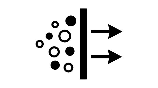 Vector illustration of icon of a membrane filter with particles being separated on a transparent background