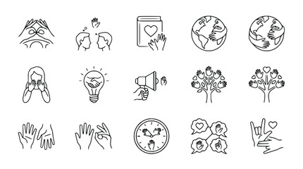 Fototapeta premium Diverse Hands Icons: Communication, Unity, Love, Support, Inclusion & Earth Care