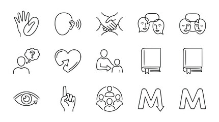 Fototapeta premium Communication & Connection Icons: Empathy, Understanding, Teamwork, Learning, Awareness
