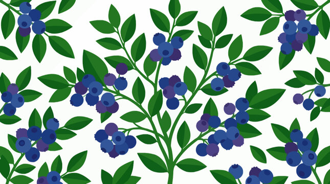 Huckleberry vector branch with blue berries and green leaves