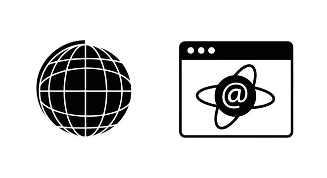 Vector illustration of globe and browser window with email symbol icons on a transparent background