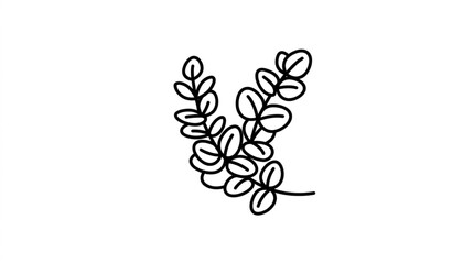 Simple line drawing of a eucalyptus branch with leaves. © amira
