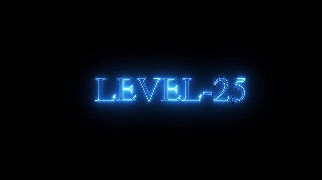 neon Level-25 text inside a horizontal banner on black background. level 9 text icon animation. Neon level up sign. neon next Level text.Level Thirty six text font with glowing neon light.Level .4k