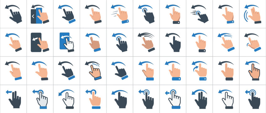 Hand gesture swiping left for user interface navigation and digital touchscreen interaction