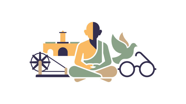 Mahatma Gandhi Tribute Graphic Icons Illustration