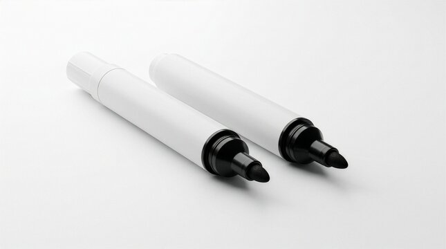 Two blank black permanent markers mockup isolated on white background.