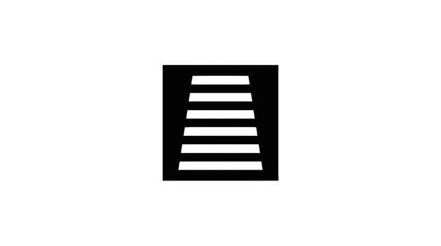 Vector illustration of abstract geometric icon with horizontal stripes inside a trapezoid shape on a transparent background