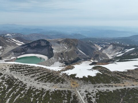 Mount Zao Okama Crater Lake Under Clear Blue Sky, Miyagi and Yamagata, Japan