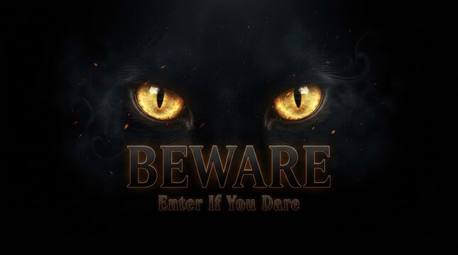 Spooky happy halloween intense black cat eyes with 'beware' text perfect for halloween decorations and digital displays